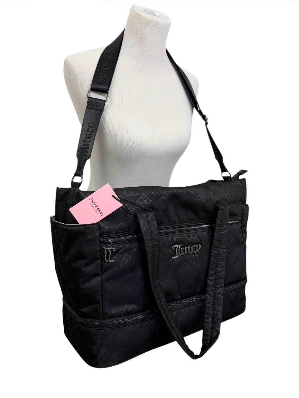 NWT Juicy Couture Black Monogram XL Travel Weekender Duffle Tote Bag - Picture 2 of 10